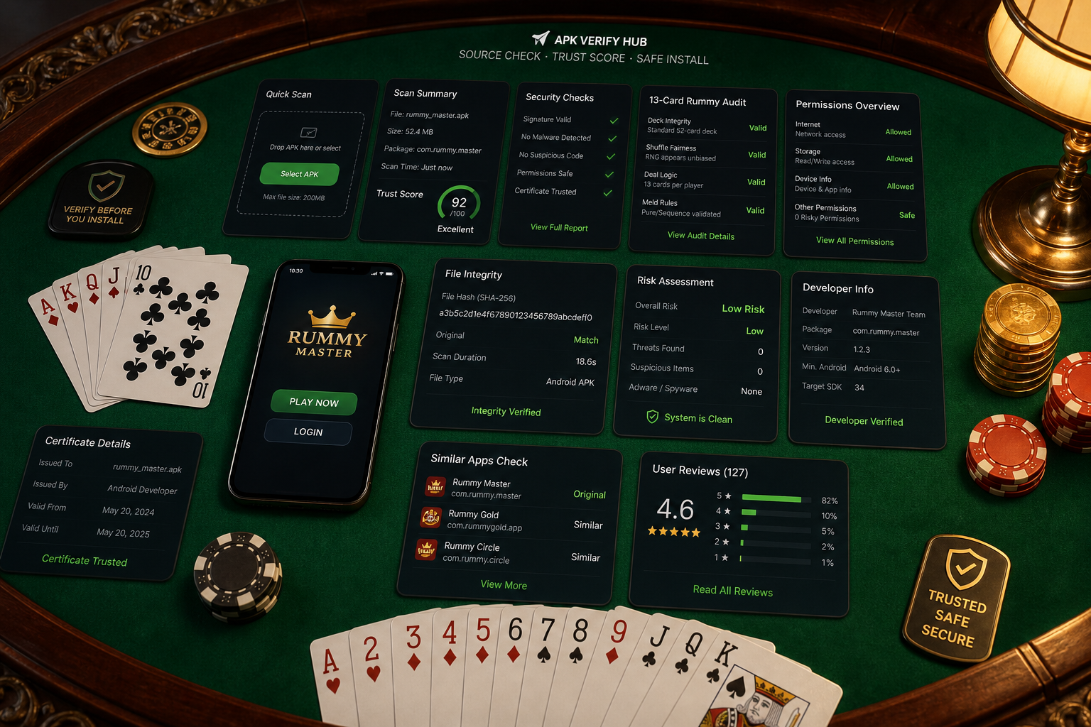 Final APK route tray with verified download boundaries for Indian Rummy UI Simulator — Play and Learn 13-Card Controls